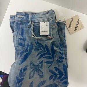 MOTHER Blue Printed Boyfriend Jeans Lasso